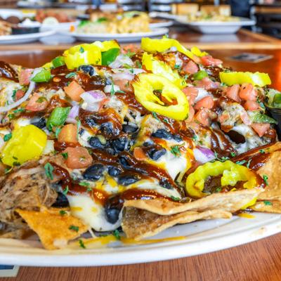 Pork Nachos close up.