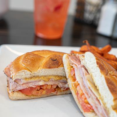 Served pretzel sandwich