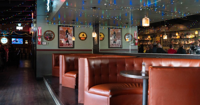 Circular leather upholstered booths