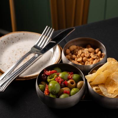 Olives, Chips, and Nuts.