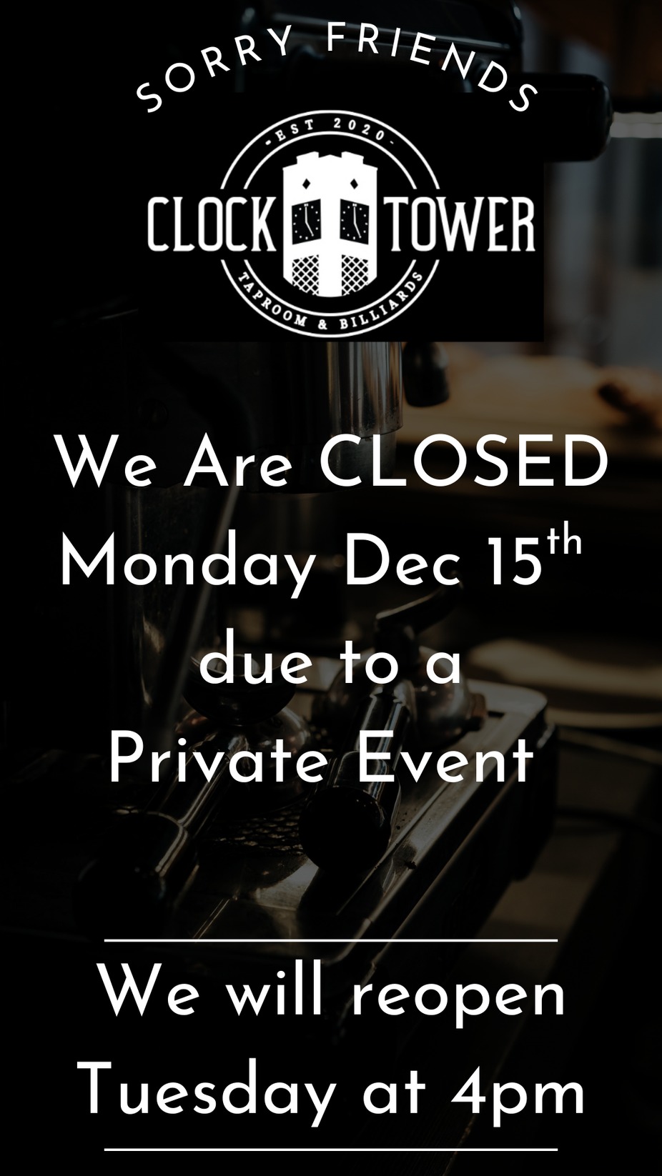 CLOSED MONDAY DEC 15 event photo