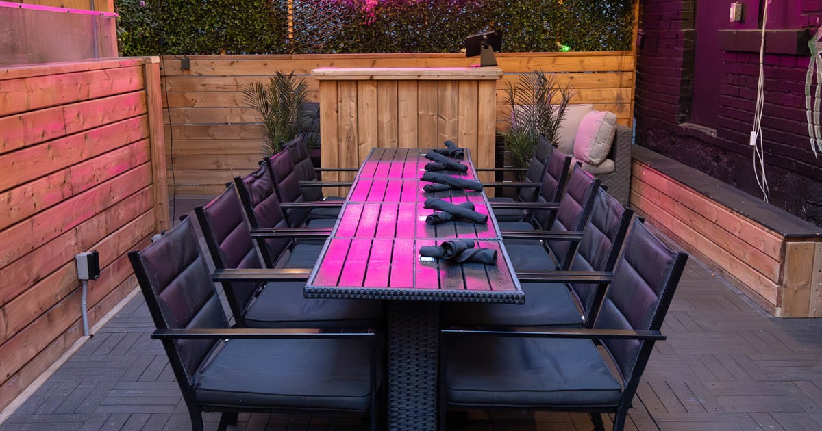 Interior, tables and chairs lined up