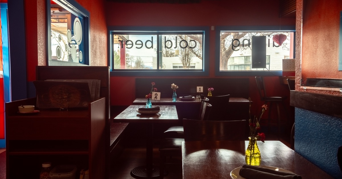 Interior, dining space with wooden benches