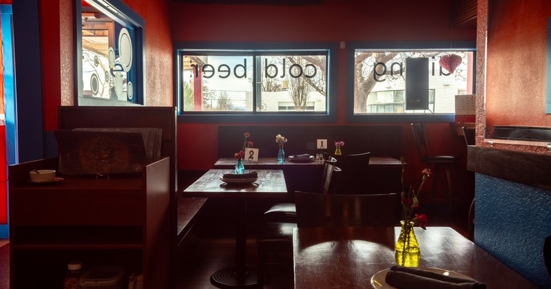 Interior, dining space with wooden benches
