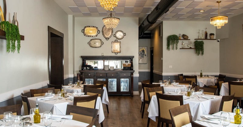 Interior, dining area with wall decorations