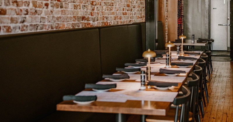Interior, table set for guests