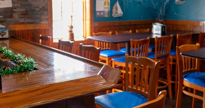 Interior, wooden bar wit chairs