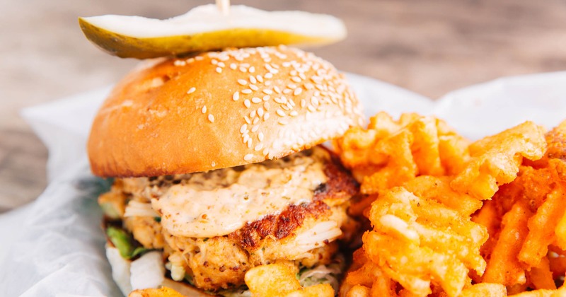 Crab cake sandwich and fries