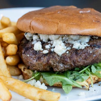 Skillet burger and french fries.