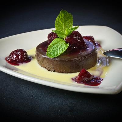 Chocolate dessert, with berries.