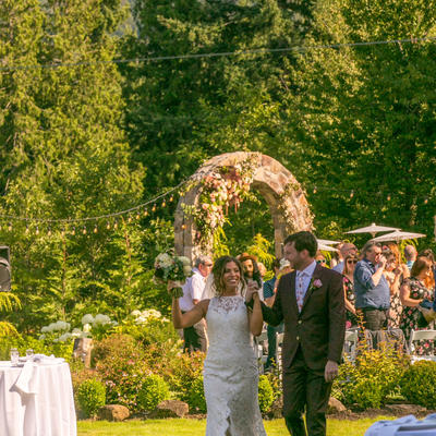 Bride and groom celebrating