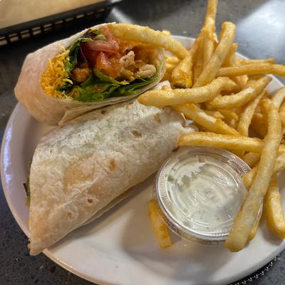 Chicken Bacon Ranch Wrap with fries.