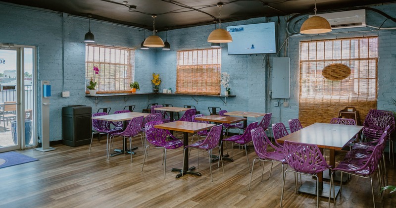 Interior, wide view, dining area
