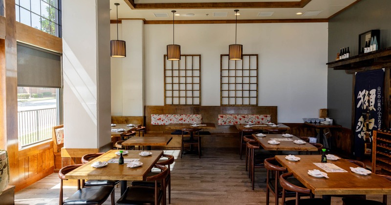 Dining area with set tables