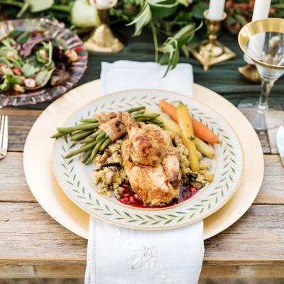Half chicken dish served on a table, Christmas shoot