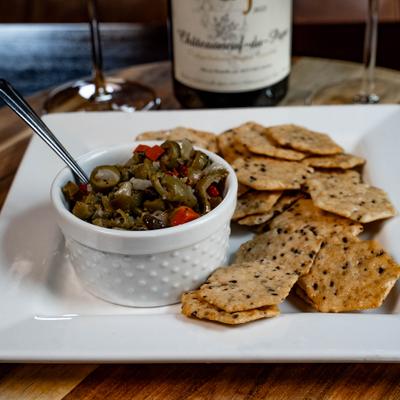 Served olive tapenade.