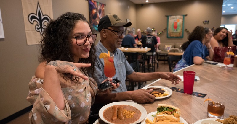 Diner table, guests  eating