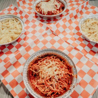 Spaghetti with Meatballs, Chicken Alfredo, and homemade lasagna.