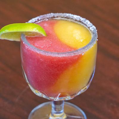 Raspberry and peach frozen Margarita.