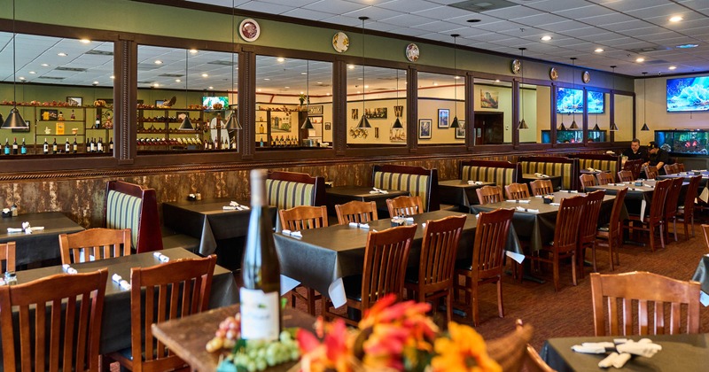 Interior, dining area, tables ready for guests