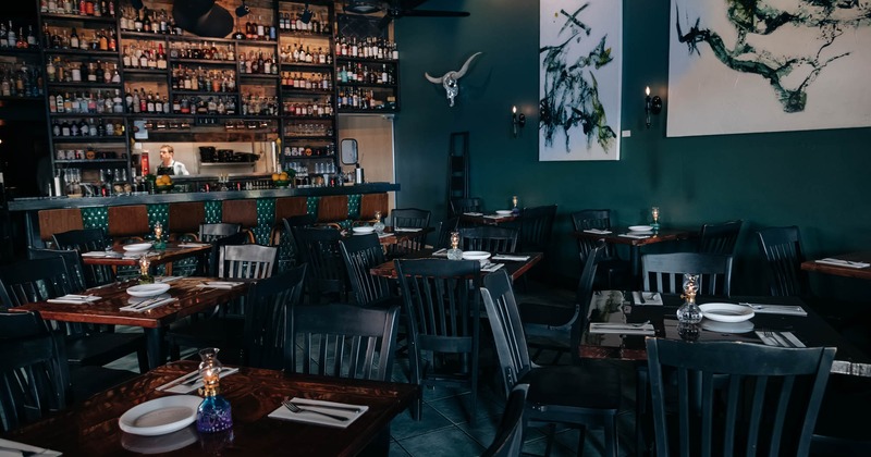 Interior, tables and chairs ready for guests