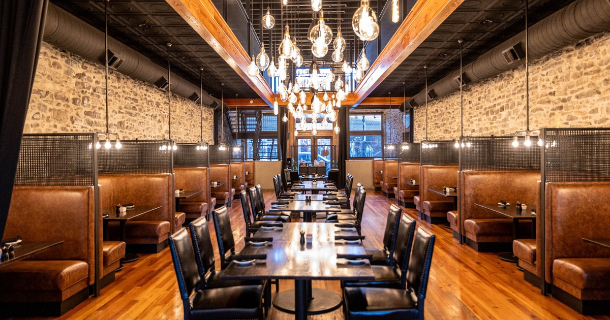 Interior, tables and chairs lined up