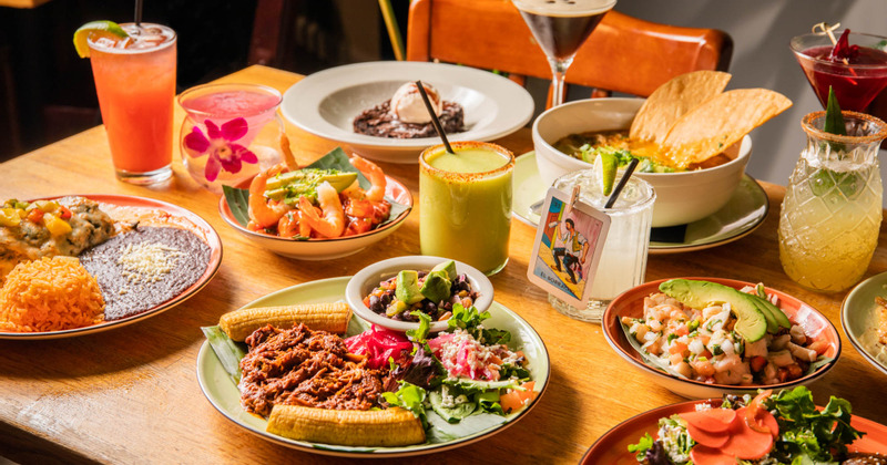 Assorted dishes and drinks