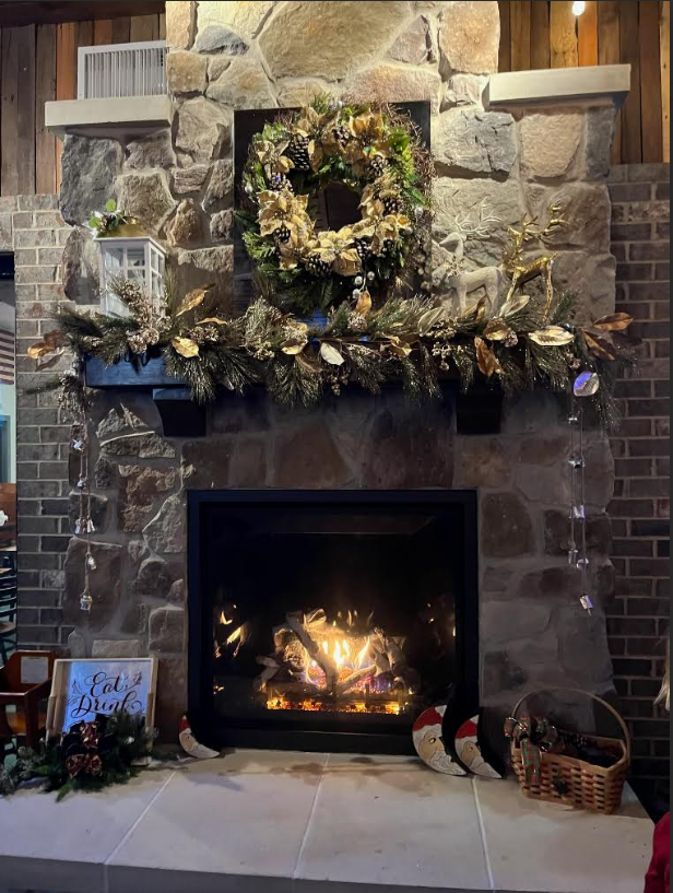 Spike's party room has a fireplace for a cozy setting