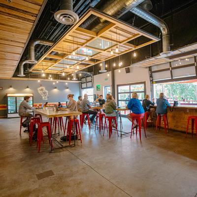 Interior, guests in the seating area