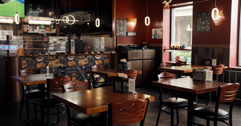 Interior, dining area with tables and chairs