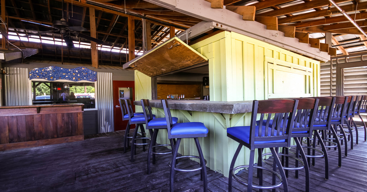 Outdoor bar with chairs