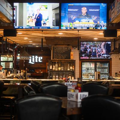 The interior, wall TVs.