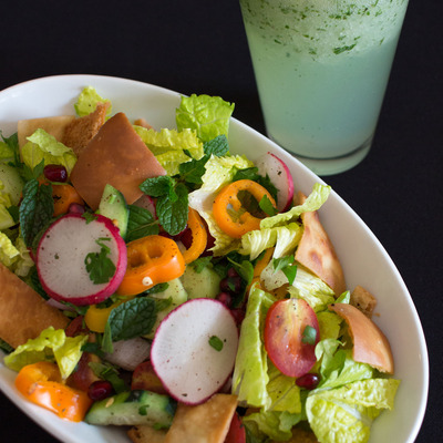 Salad with various fresh veggies and mint