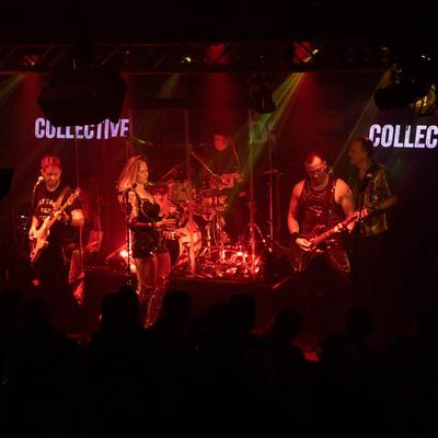 A band performing on stage.