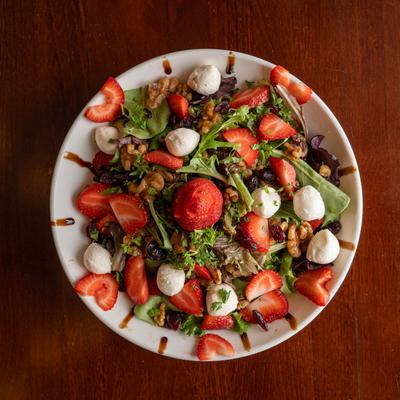 Strawberry salad, top view.