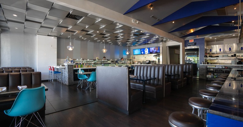 Seating and dining area, booths, tables and chairs