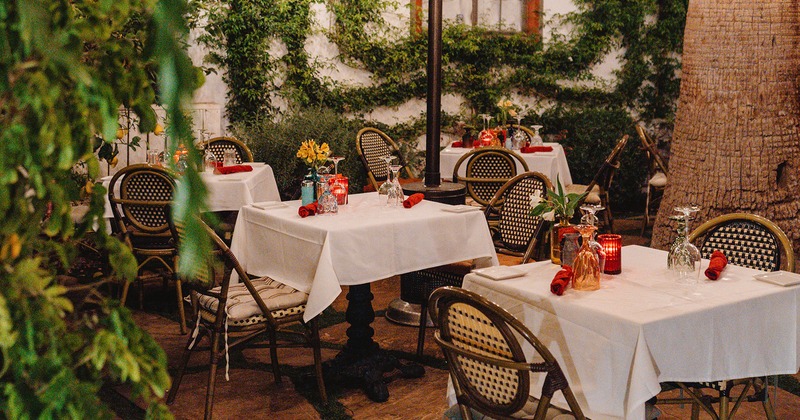 Patio, tables with tableware