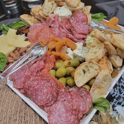 A colorful charcuterie board.