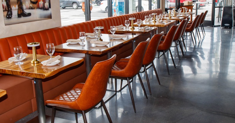 Interior, tables ready for guests