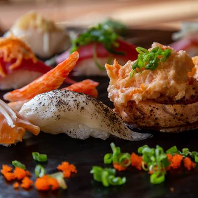 Served meal, closeup.