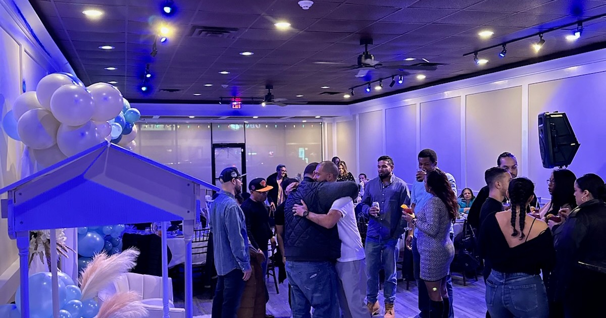 Party room, guests mingling