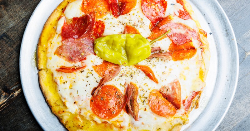 Flatbread with various topings, served