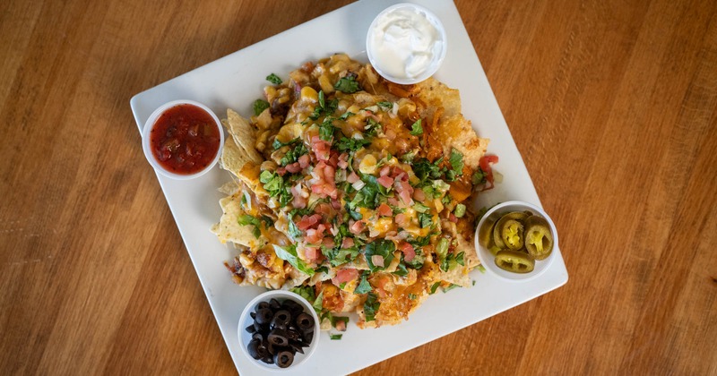 A plate of nachos