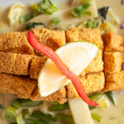 Salmon curry, top view.