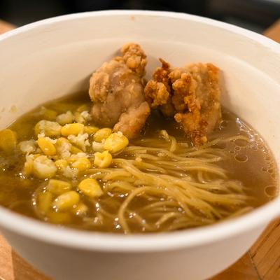 Fried chicken ramen, with corn.