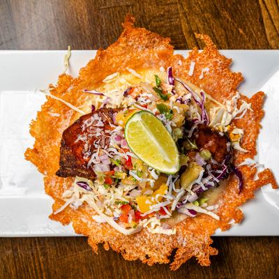 Pina Colada Tilapia Taco, top view.