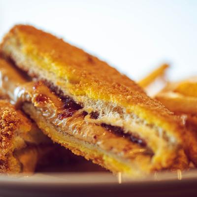 Fried peanut butter and jelly sandwich, closeup