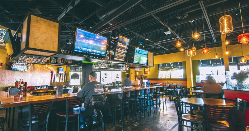 Interior, bar area with screens