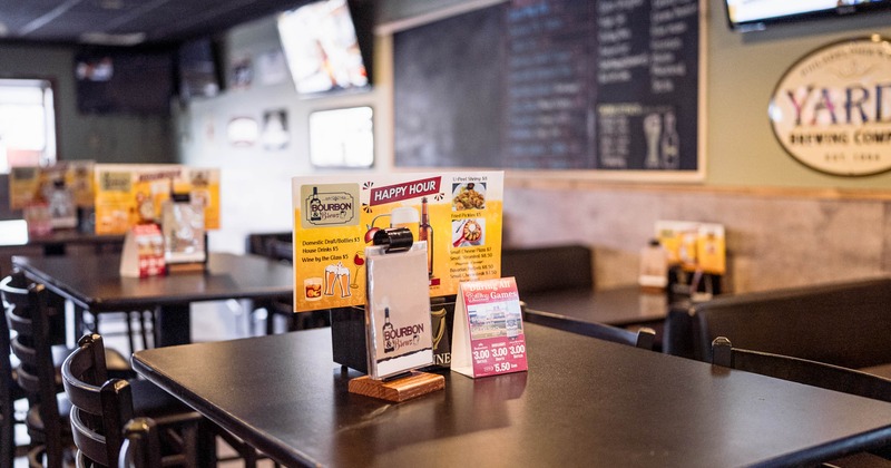 Interior, tall table and bar stools