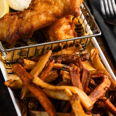 Beer battered fish and fries.